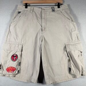 Jnco 85 Mens Khaki Cargo Shorts‎ 36 Heavy Duty Twill Camo Trim M2867CC Patches